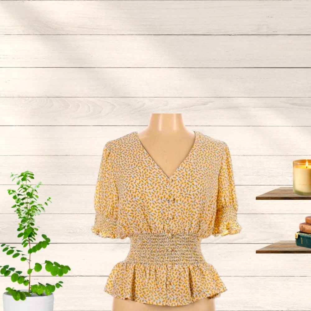 NWOT Vintage Yellow Floral Blouse